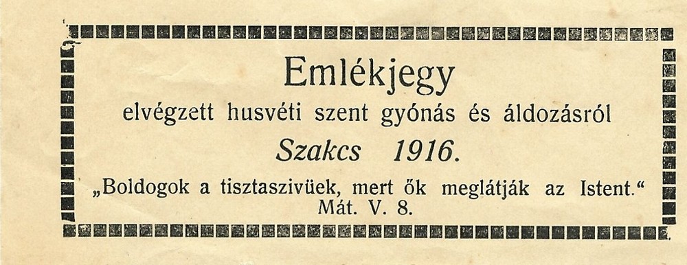 Husveti gyonasi cedula Szakcs 1916