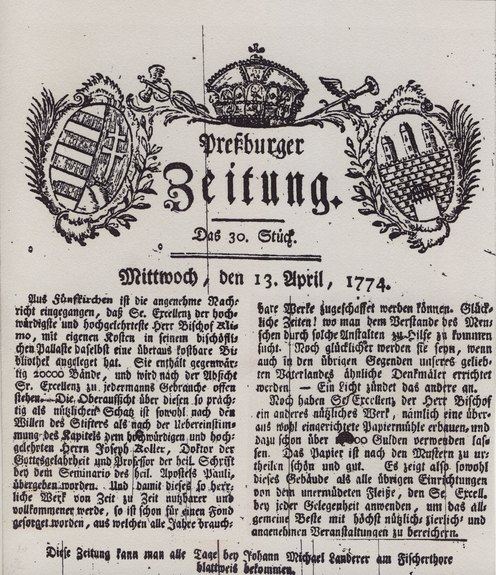 Pressburger Zeitung 1774 04 13