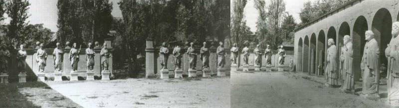  A leemelt Kiss-féle apostolszobrok az új Antal-féle apostolokkal (Forrás: Romváry Ferenc: Pécs szobrai. Pécs, 1983; Romváry Ferenc: Pécs köztéri szobrai. Pécs, 2014)