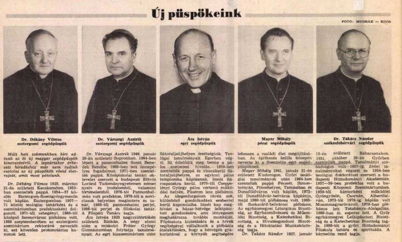 A kinevezett segédpüspökök (Új Ember, 1989. január 15. Fényképezte: Murdák Attila – Koós Gyula)